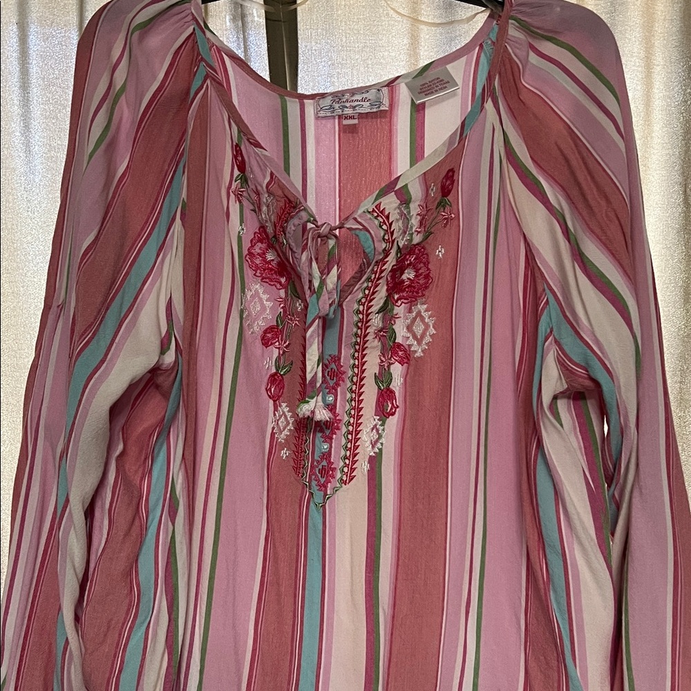 Pink Striped Blouse with Embroidery